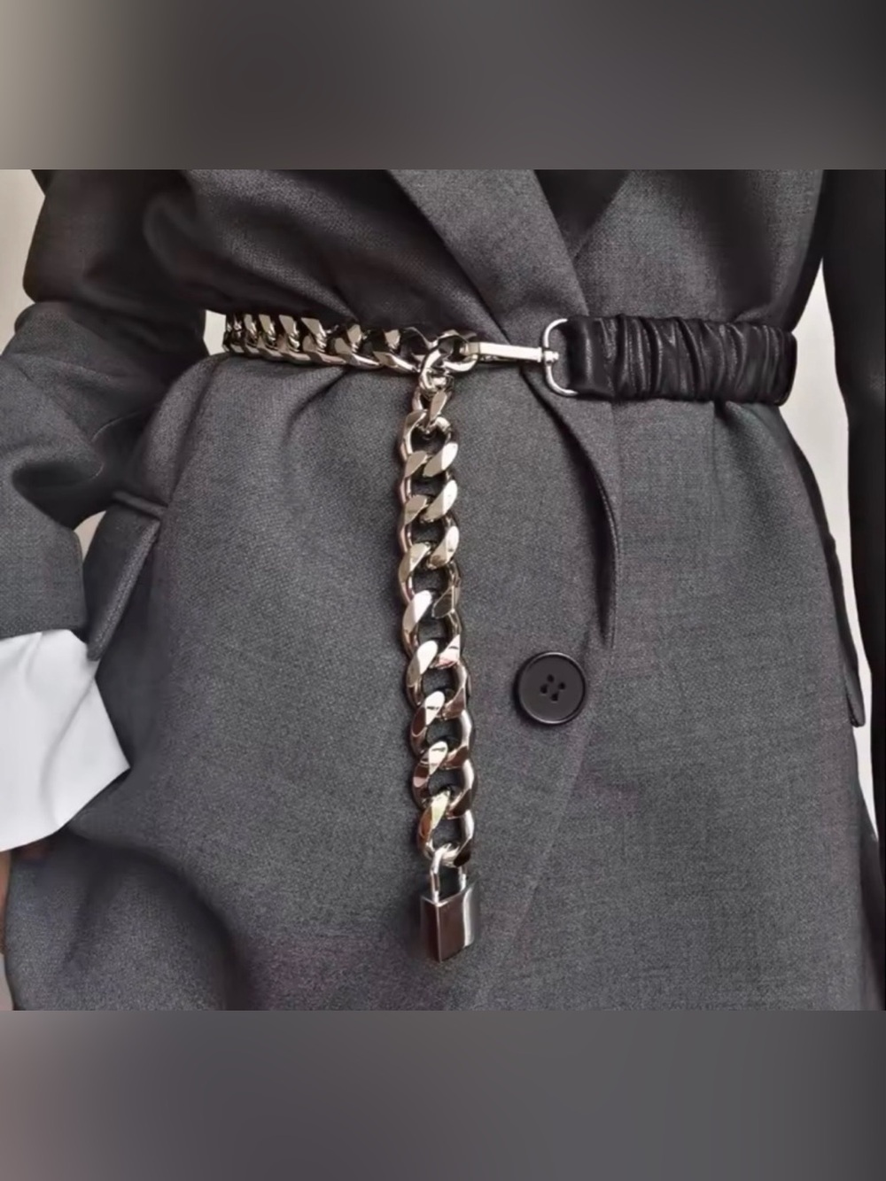 Italian Luxury Boutique Vegan Leather Stretch Adjustable Chain Statement Belt
